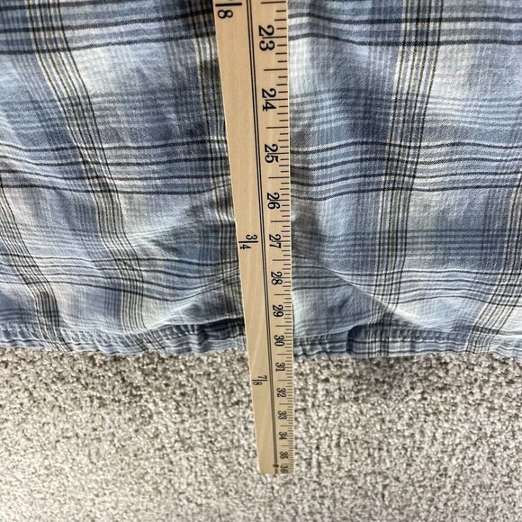 FUBU Shirt Mens Large Blue Plaid Short Sleeve Button Up Hip Hop Streetwear Logo - Picture 7 of 12